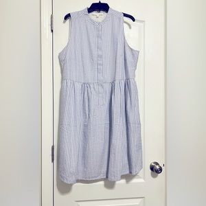 Blue and White Striped Seersucker Sleeveless Dress